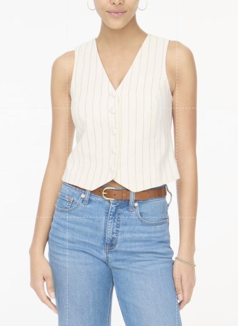 J.Crew Button Front Linen Blend Vest Womens 4 White Brown Pinstripes CI314 Lined